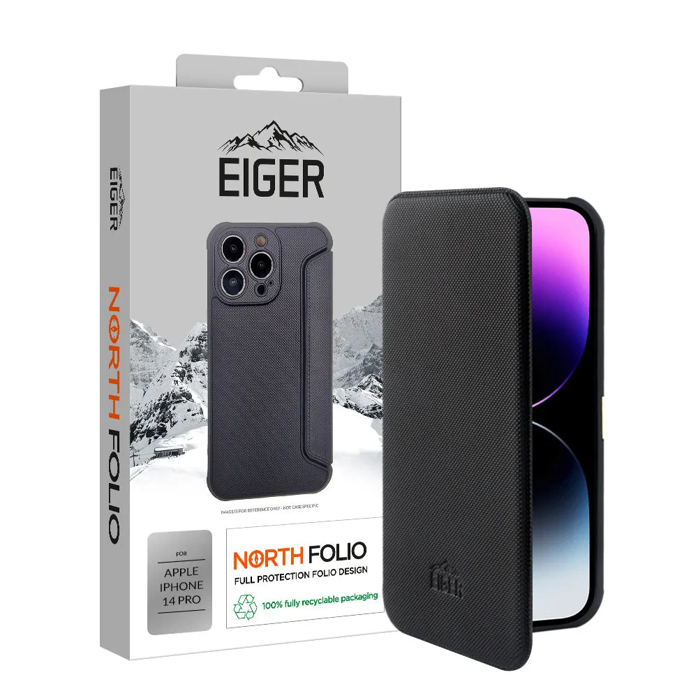 Shockproof Corners Hard Edge Eiger North Folio Case For Apple iPhone 14 Pro in Black