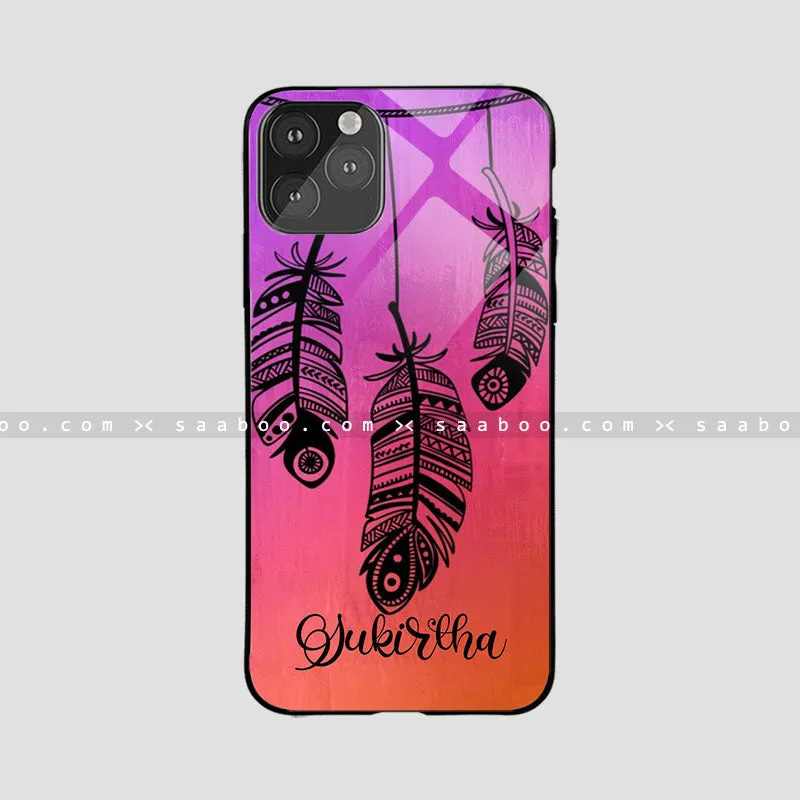 Minimal Touch Glossy Protective Case With Feather Name