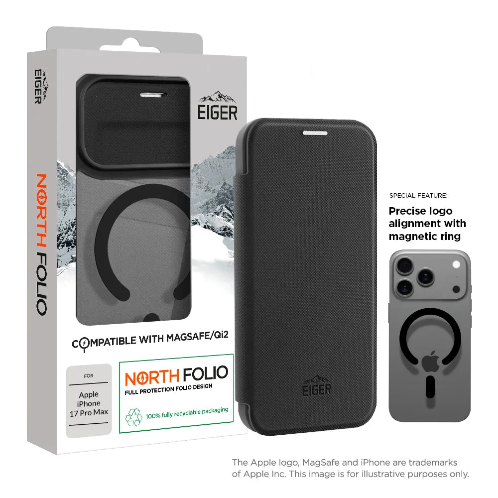 Eiger North Folio Magsafe Case for Apple iPhone 17 Pro Max in Black Protective Pattern Professional Style