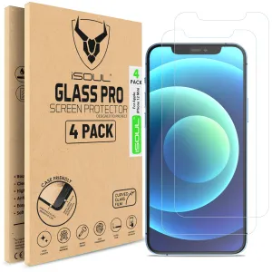 Screen Protector for iPhone 12 Mini 5.4 Inch, iSOUL Tempered Glass HD Film, 4-Pack Silicone Coating Edge Defense Guard