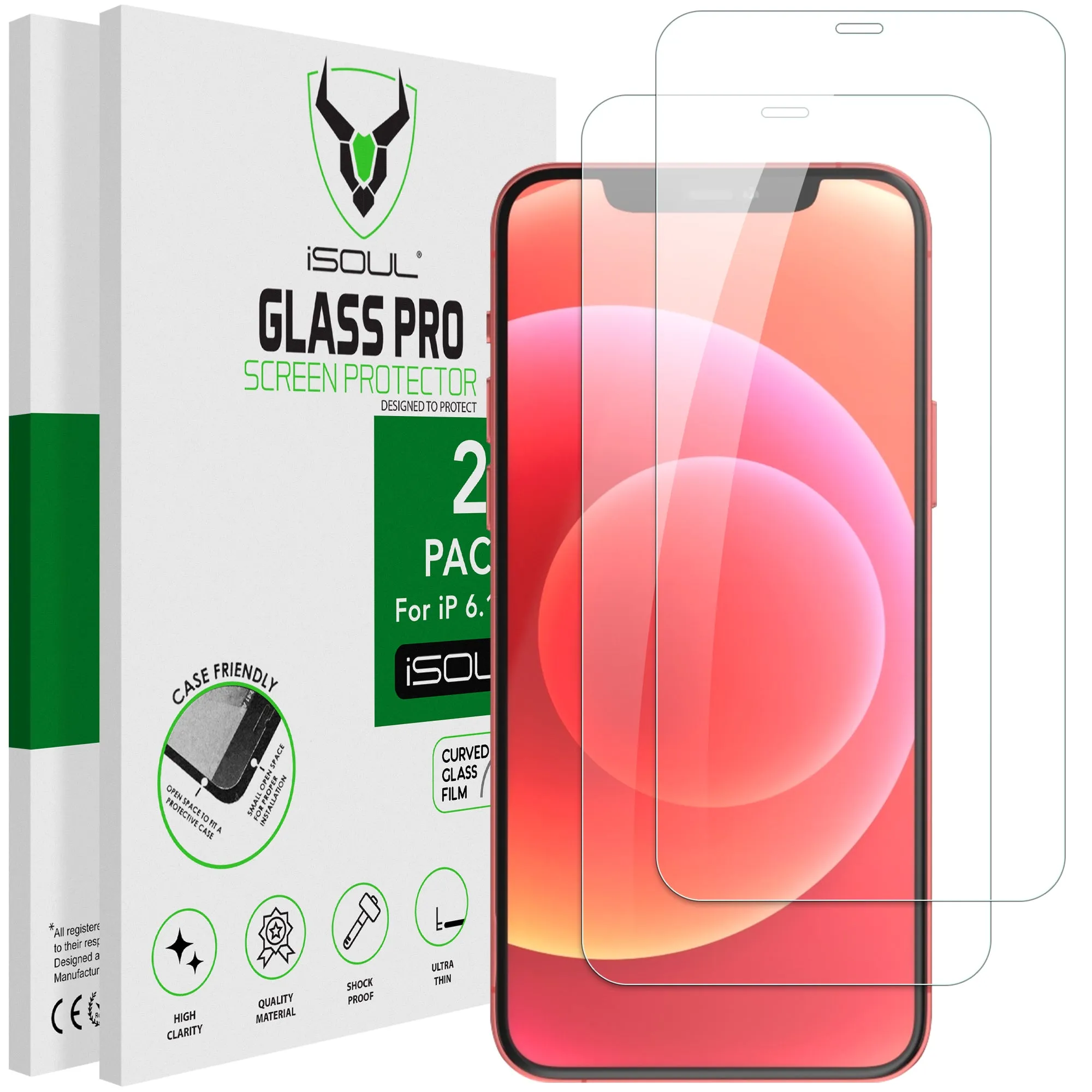 Screen Protector for iPhone 12/12 Pro 6.1 Inch, iSOUL Tempered Glass HD Film, 2-Pack Screen Guard Layer Film professional use