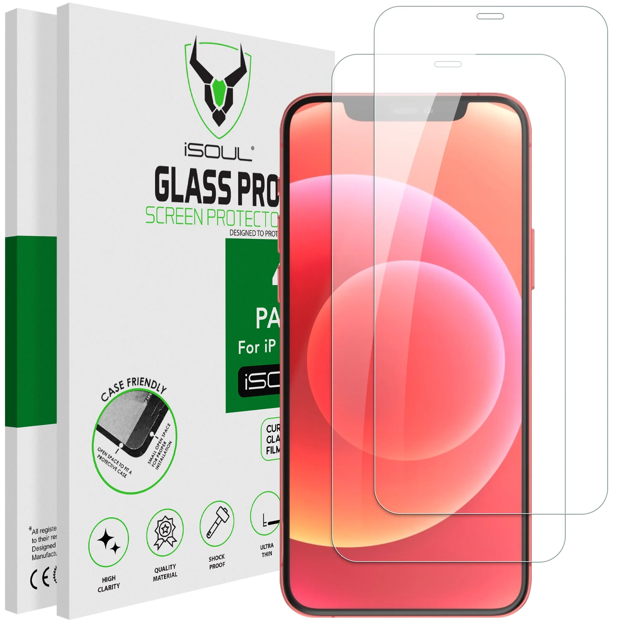 everyday protection film premium nano coating Screen Protector for iPhone 12/12 Pro 6.1 Inch, iSOUL Tempered Glass HD Film, 4-Pack