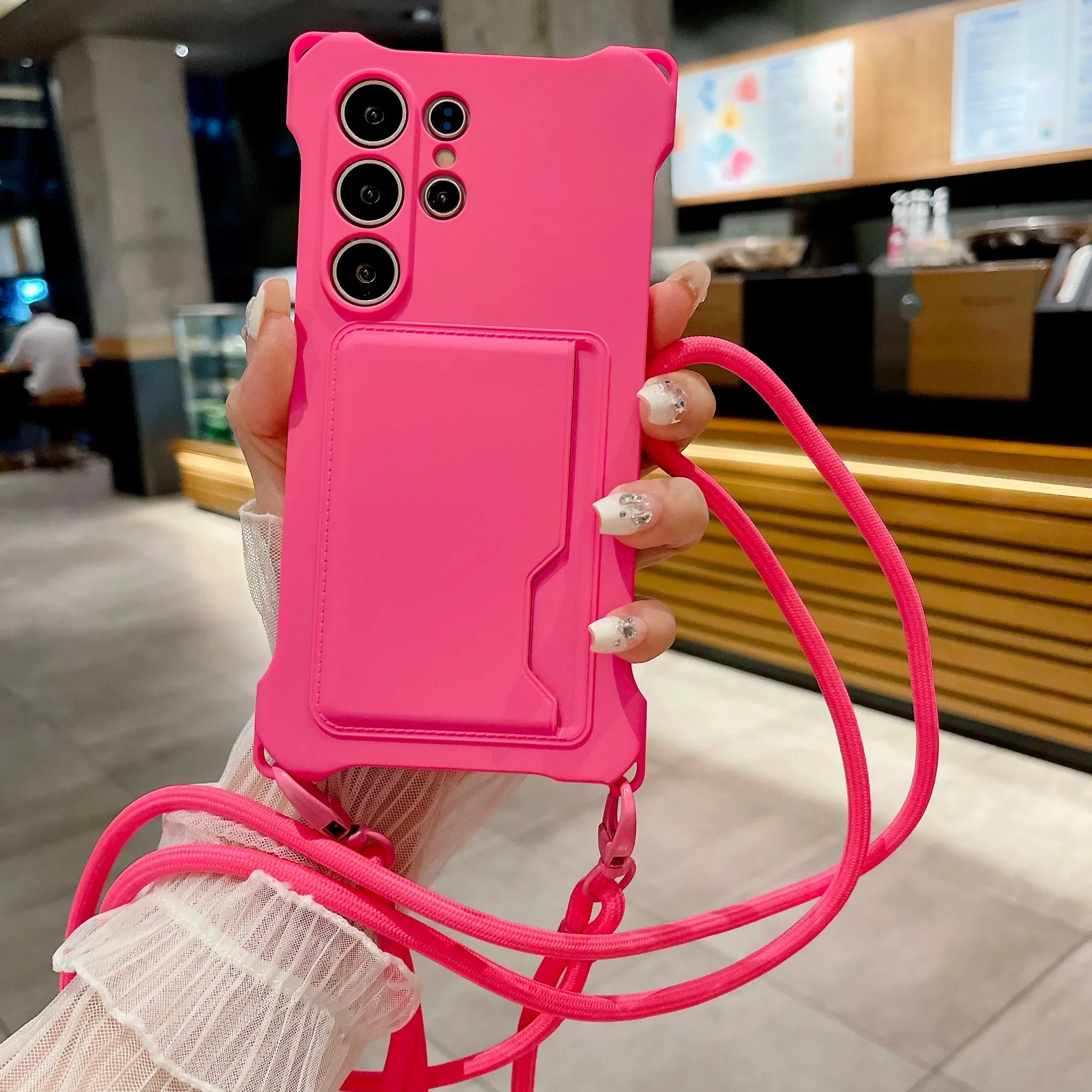 Crossbody Lanyard case with Card Holder for Samsung Elegant Design Layer Precision Cutouts