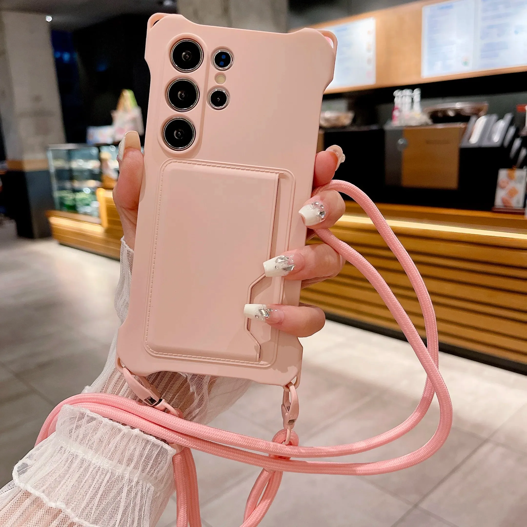 Classic Look Crossbody Lanyard case with Card Holder for Samsung