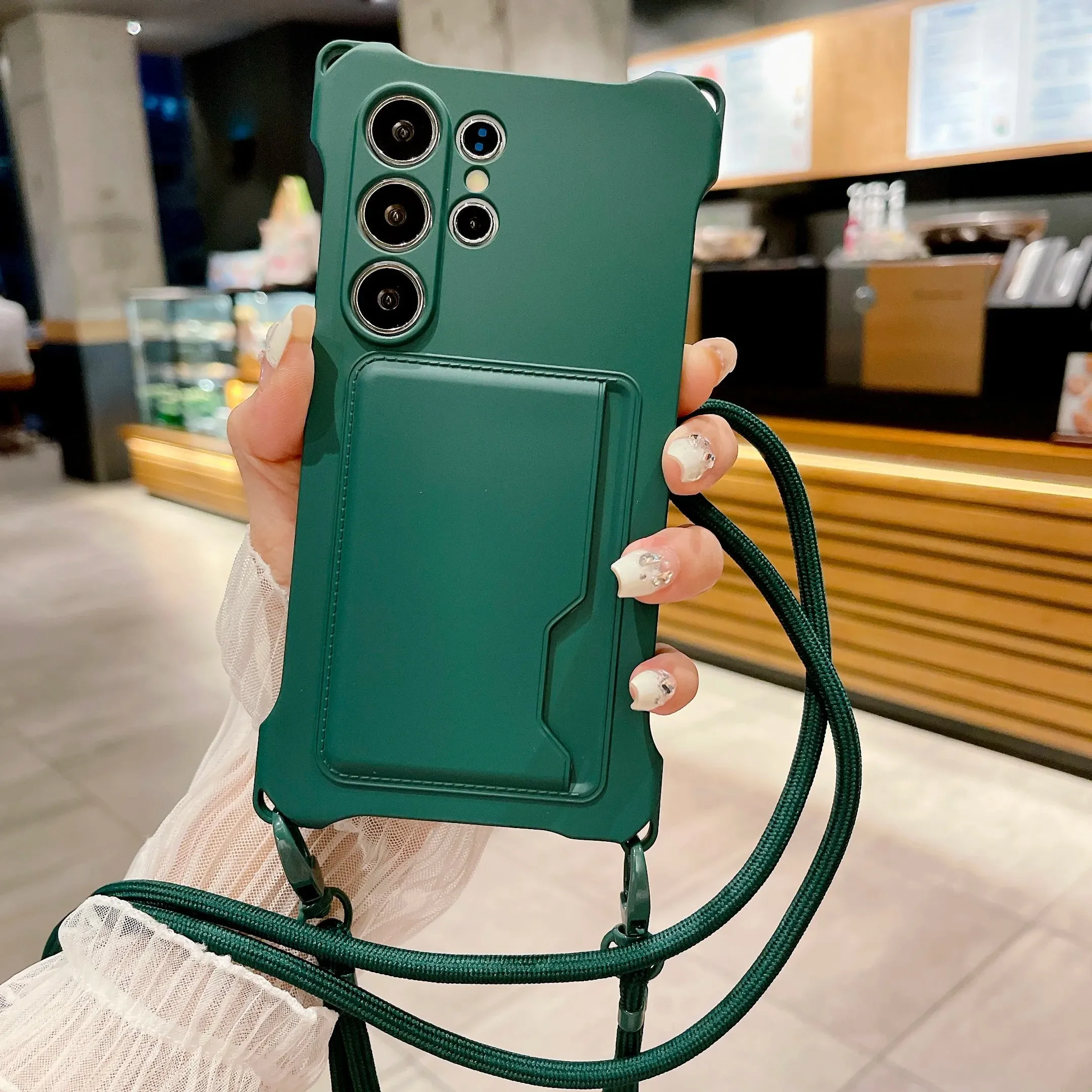 Crossbody Lanyard case with Card Holder for Samsung Modern Surface Design Smooth Pattern