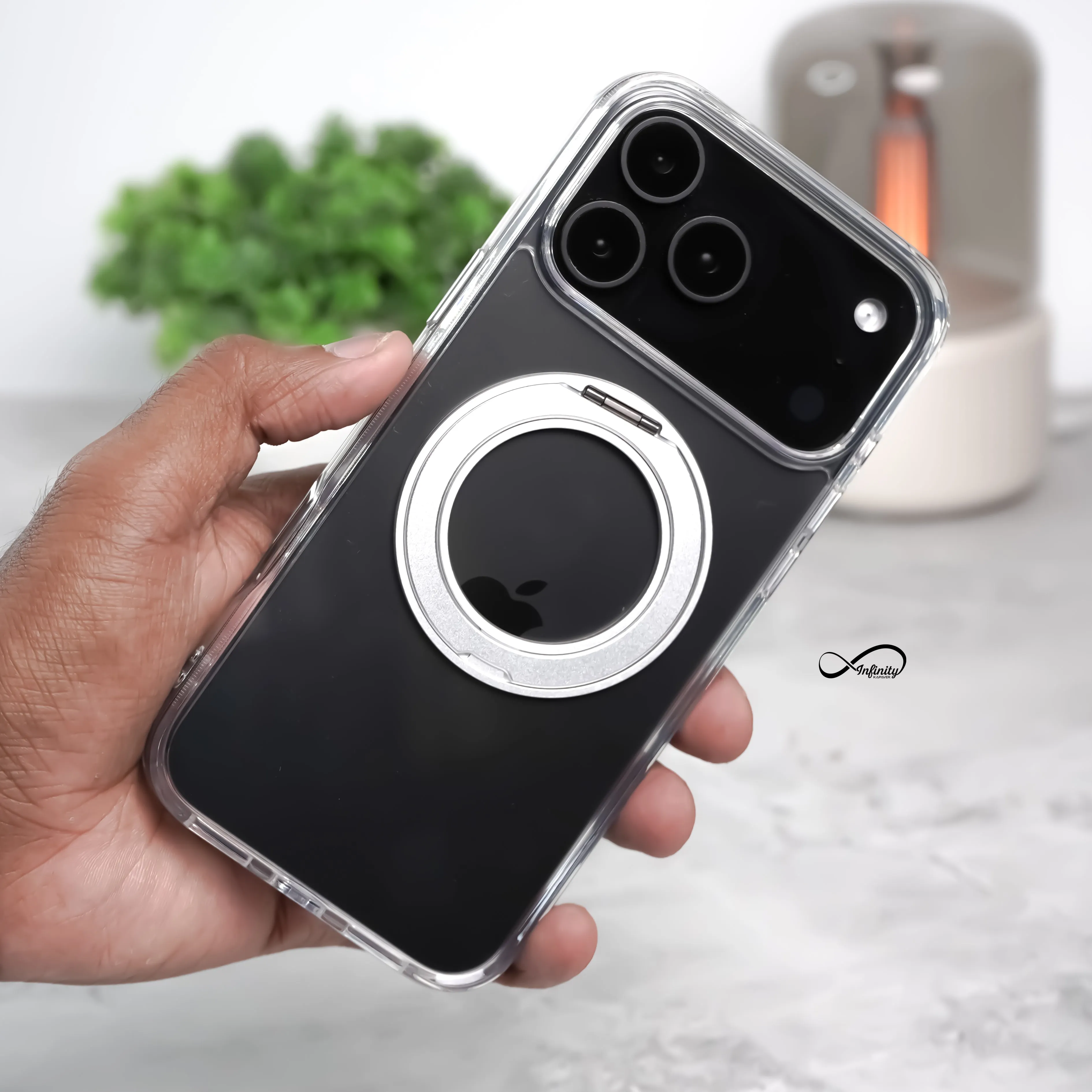 Rugged Texture iPhone 17 Pro Max Back Cover Case | 360 Kickstand Mag-X - Clear