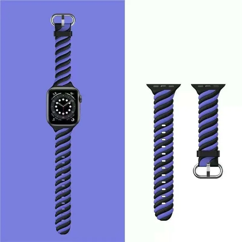 Apple Watch Twisted Silicone Strap (Black/Blue) Luxury Comfort Feel Flexible Function Fit