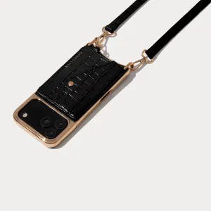 Remi Magnet Wallet Crossbody Phone Case - Black Croc/Gold custom design