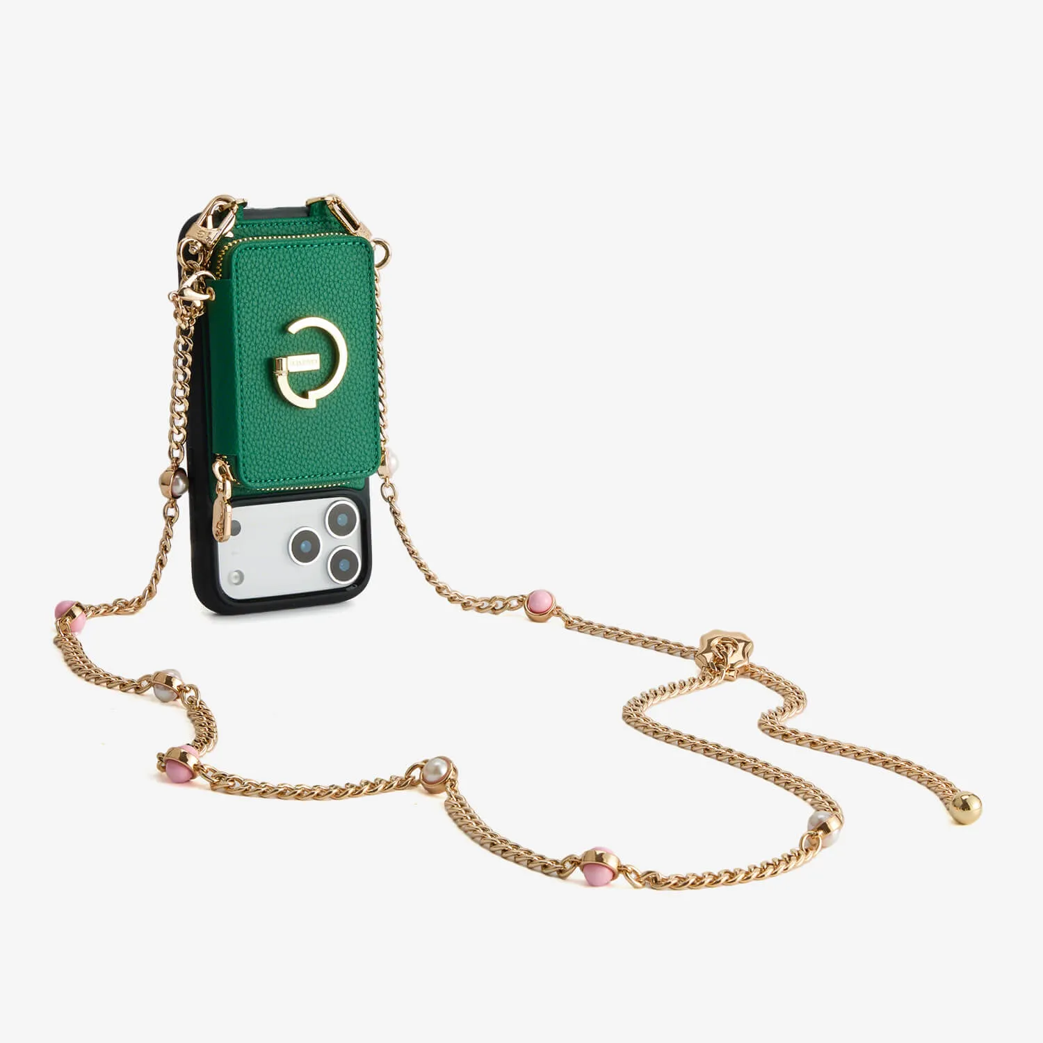 Candy Chain Kit- Magnetic Separable Wallet iPhone Case with Pearl Chain & Grip Modern Grip Light Structure