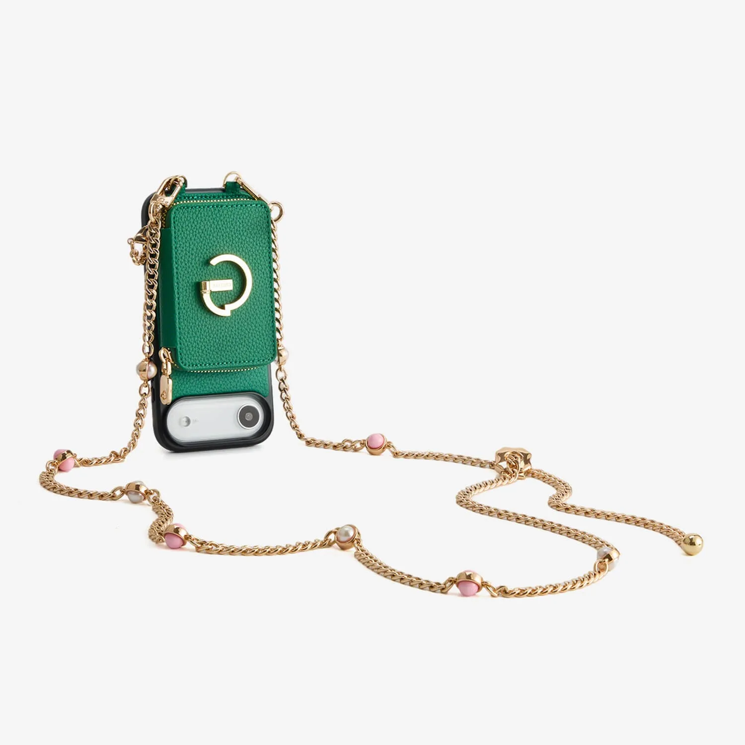 Candy Chain Kit- Magnetic Separable Wallet iPhone Case with Pearl Chain & Grip Trendy Detailing