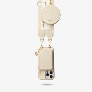 Frosted surface Unique Design Set- Bicolor Webbing Wireless Charging Crossbody Phone Case Round Pouch Set