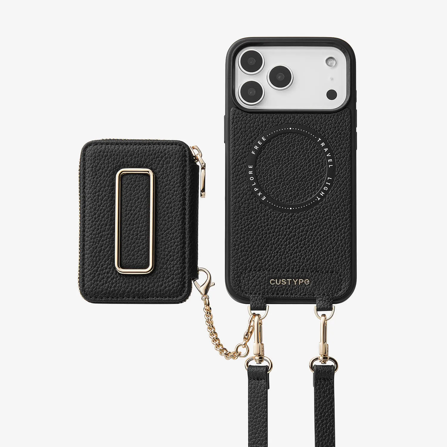 Hard Shell Stylish Color Original Design Set- Crossbody Square Stand Wallet Wireless Charging Phone Case Set