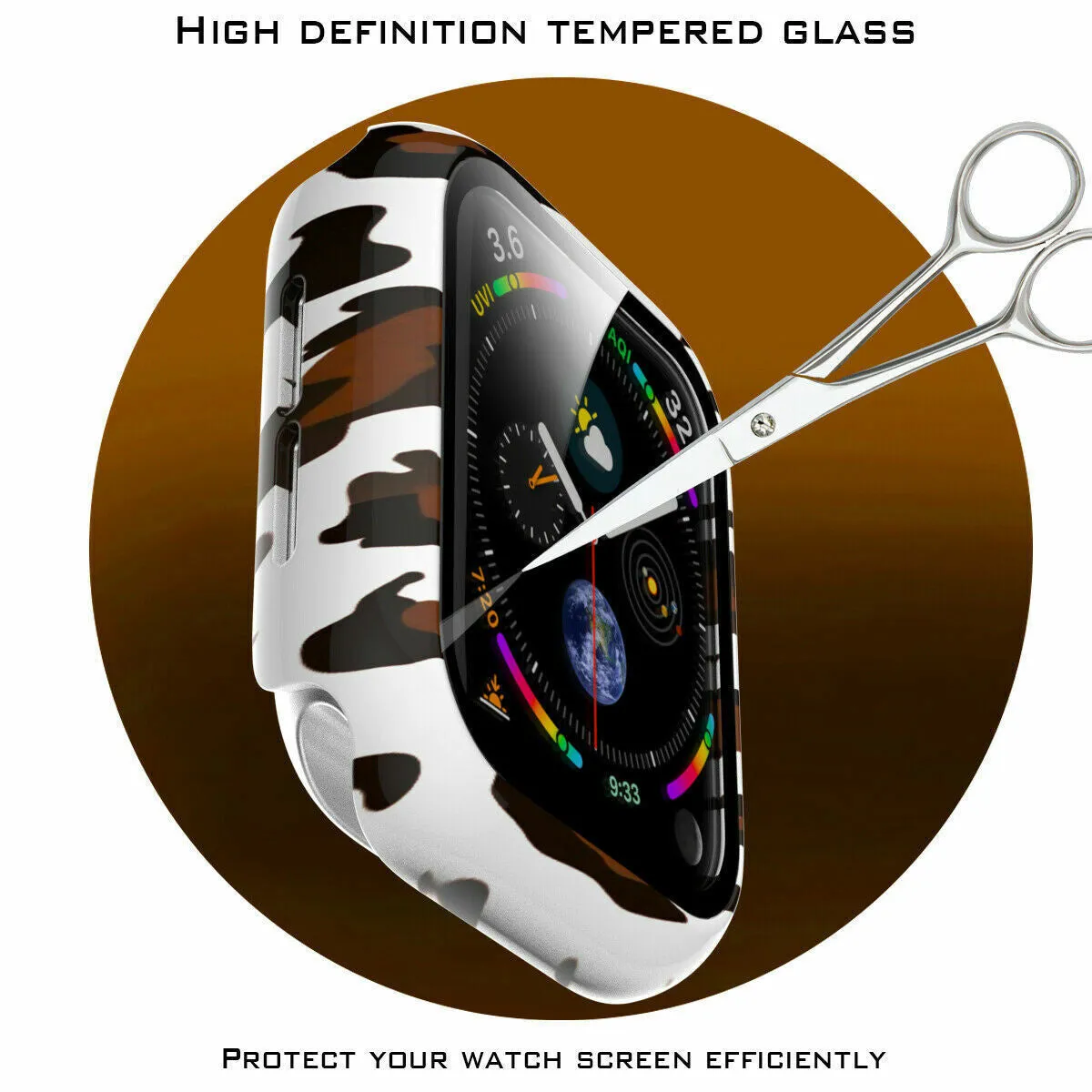 Apple Watch PC Hard Case with Glass (White Leopard) Sport Ready Drop Frame