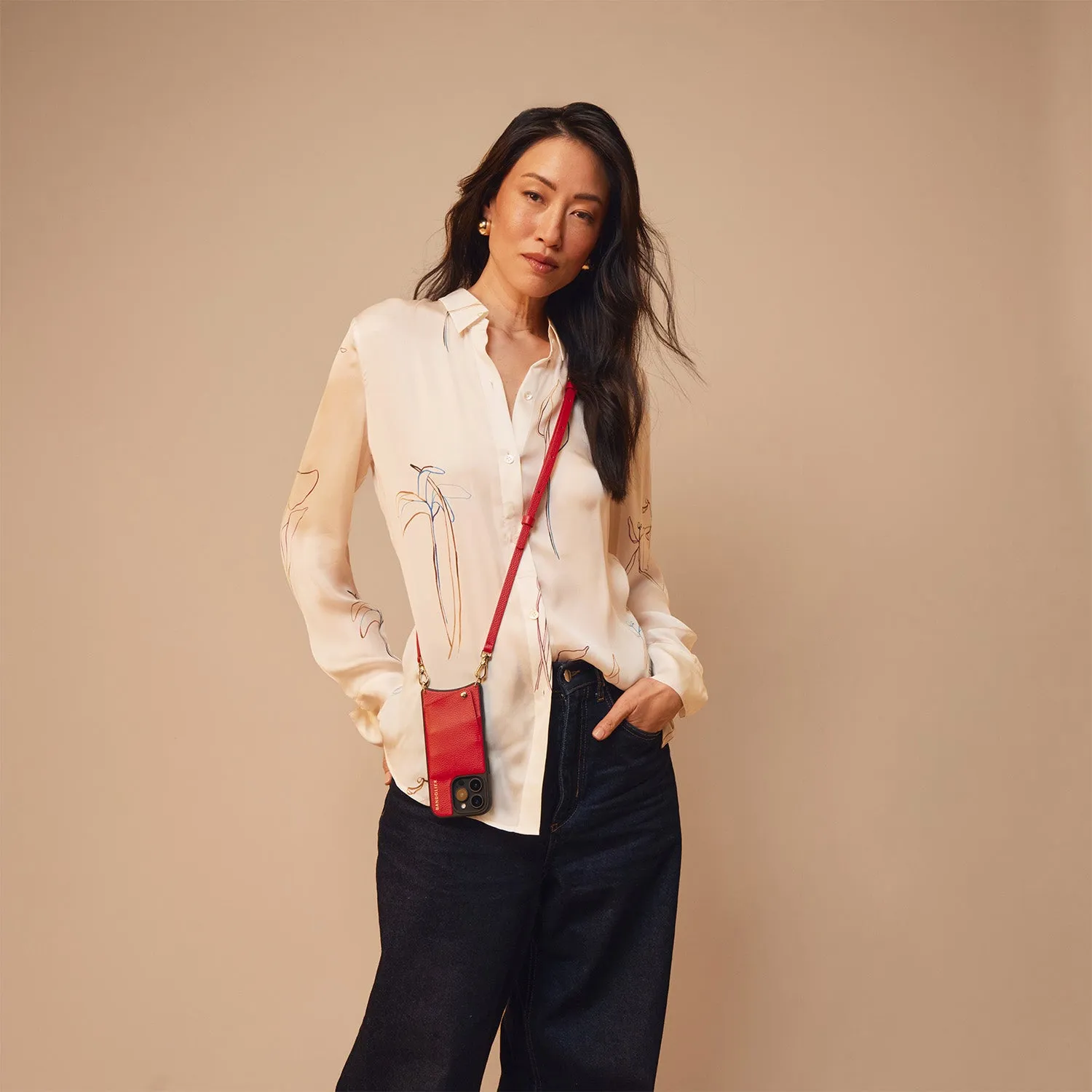 Clear Texture Emma Pebble Leather Crossbody Bandolier - Red/Gold