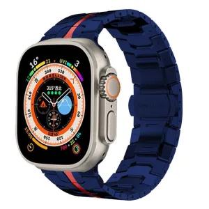 Rugged Comfort Stylish Appeal Apple Watch Steel Iron Strap (Blue/Red)