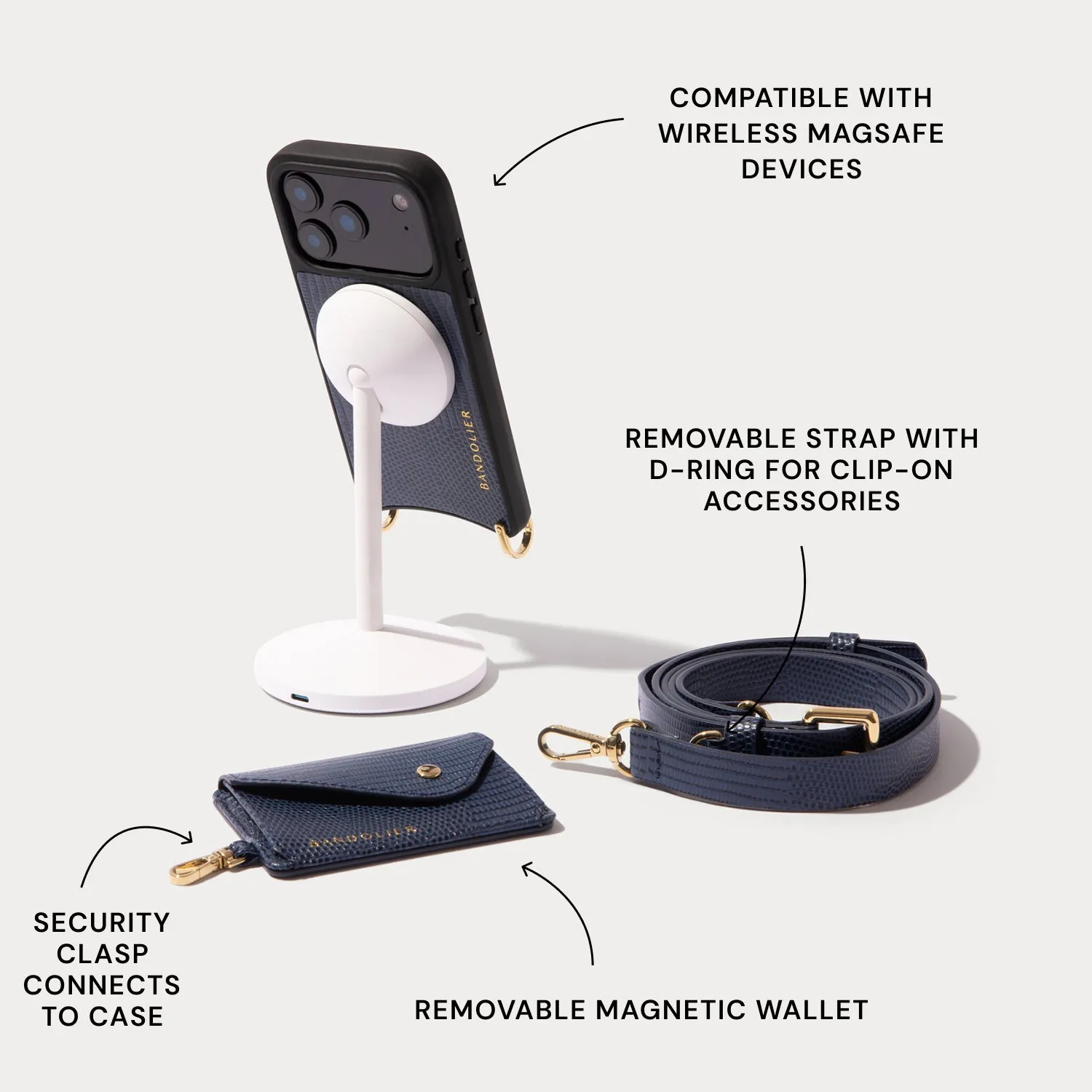 Stylish Finish Texture Scratch Guard Remi Magnet Wallet Crossbody Phone Case - Indigo/Gold