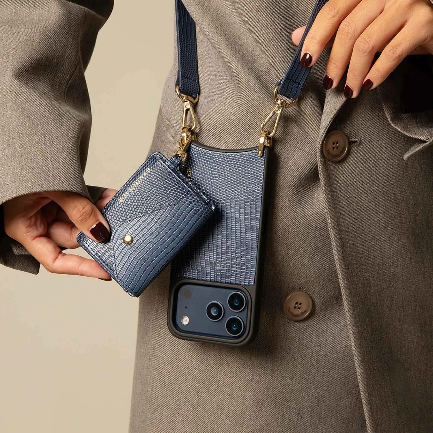 Rugged Finish Remi Magnet Wallet Crossbody Phone Case - Indigo/Gold