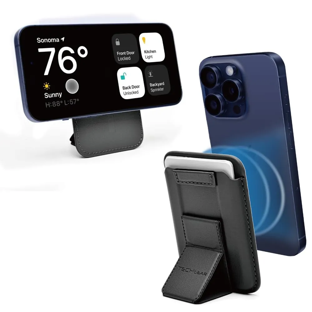 Luxury Snap Pocket MagSafe Wallet, PU Leather Magnetic iPhone Stand, Grip, 3 Card Holder RFID & Mag-Safe Magnet