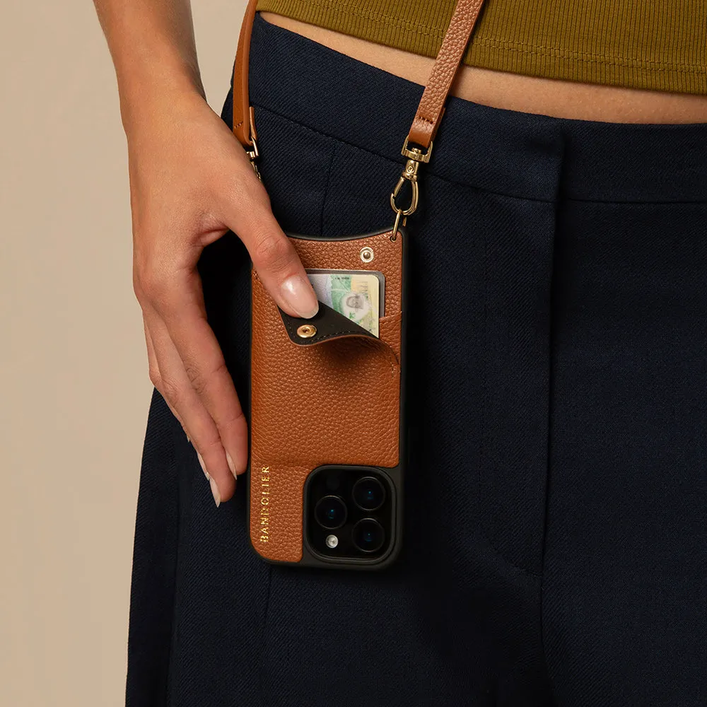 Emma Pebble Leather Crossbody Bandolier - Sienna/Gold Soft Grip Layer