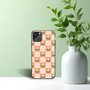 Soft Edge Detail Orange flowers and checks Printed Protective Case