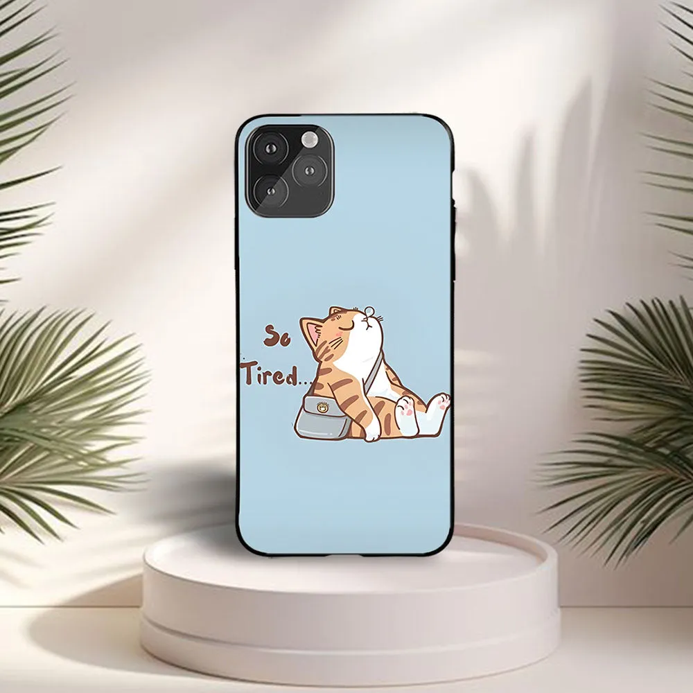Clear Back Modern Design So Tired Cat Printed Protective Case