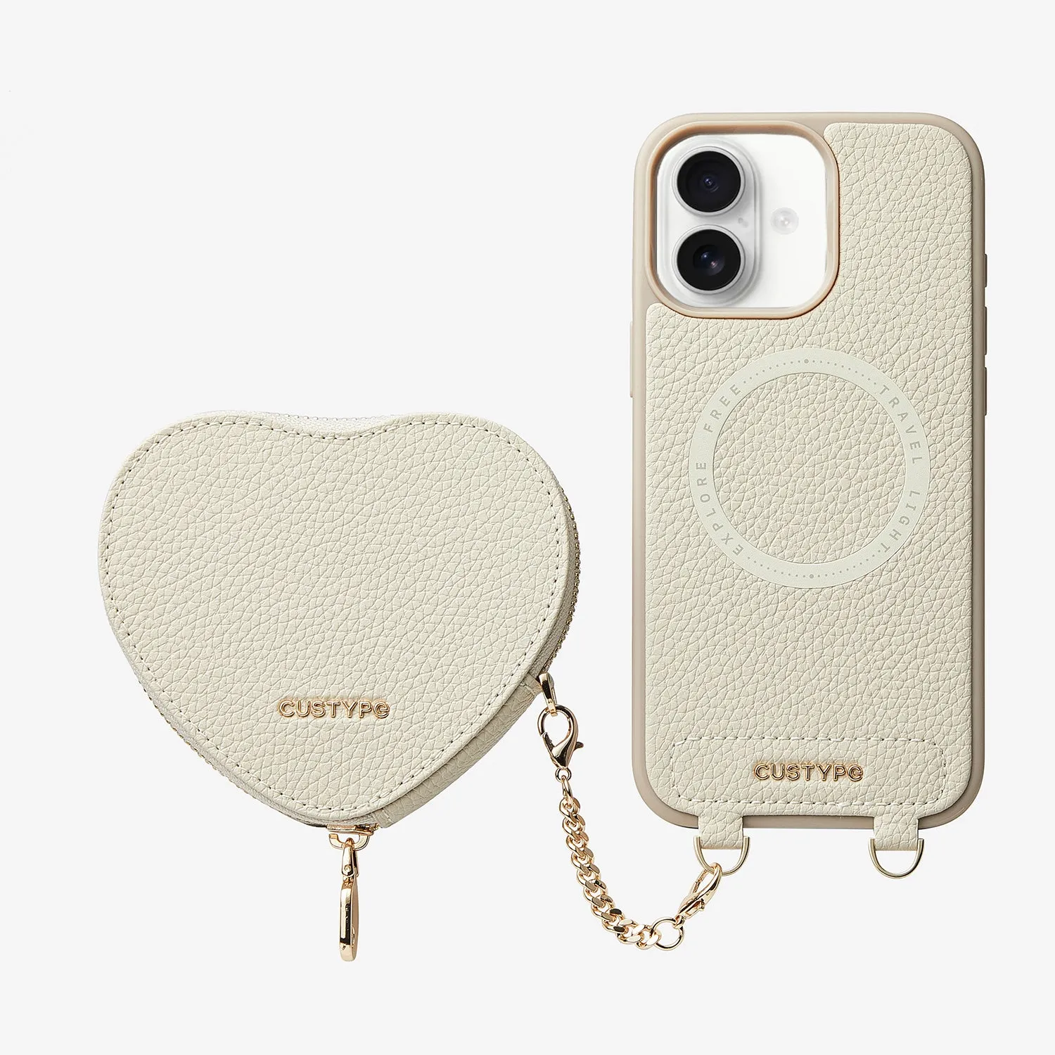 Light Finish daily accessory Heart Design Kit- Wireless Charging Phone Case With Detachable Pouch