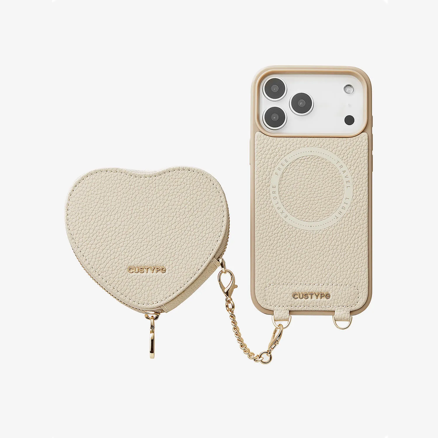 Heart Design Kit- Wireless Charging Phone Case With Detachable Pouch Compact Texture Layer Sleek Grip