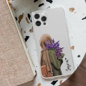 TPU Material custom design Purple Flower Girl Transparent Silicone case