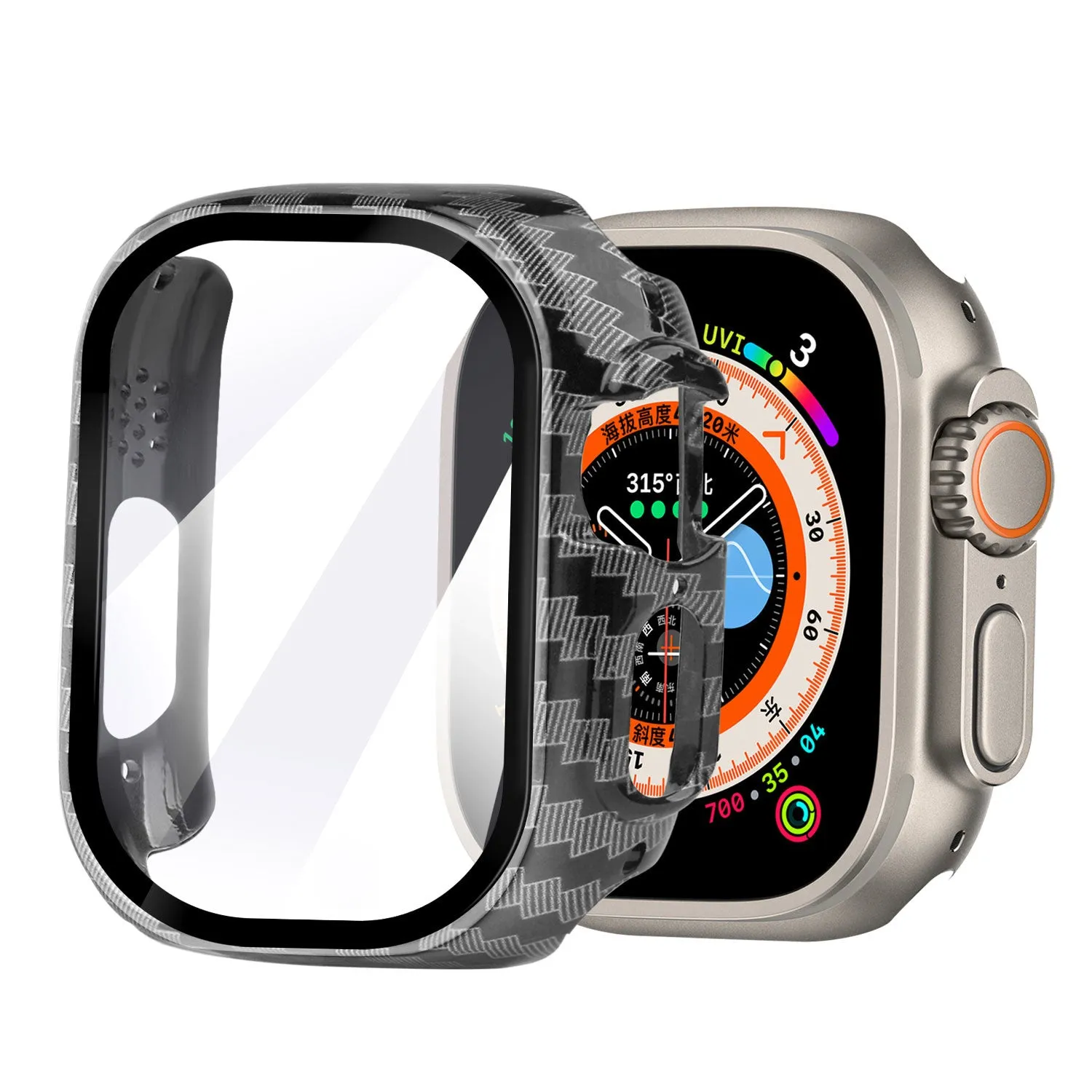 Luxury Shield Lightweight Protection Apple Watch Ultra Hardcase with Glass 49mm (Carbon Fibre)