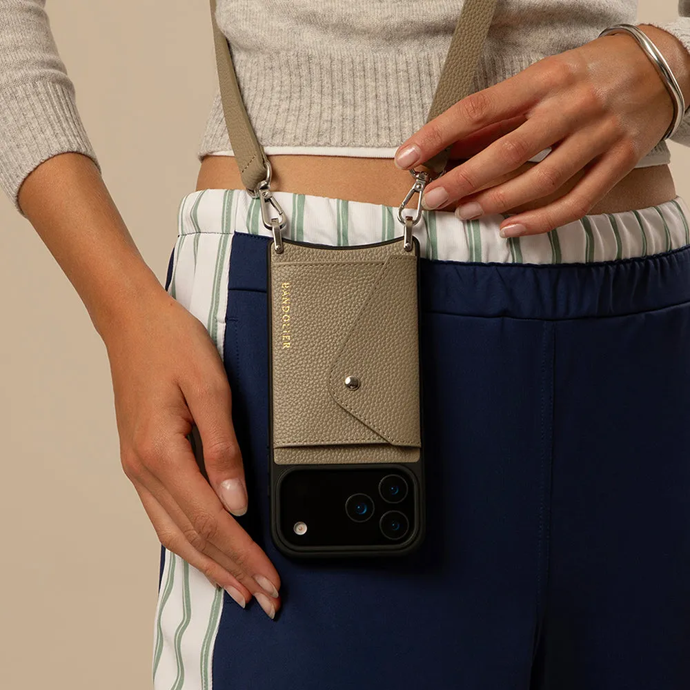 Hailey Side Slot Leather Crossbody Bandolier - Greige/Silver Soft Surface Design Durable Pattern