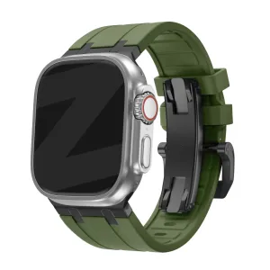 Bandz Apple Watch Silicone Strap 'Luxe Liquid' (Green With Black) Sleek Design