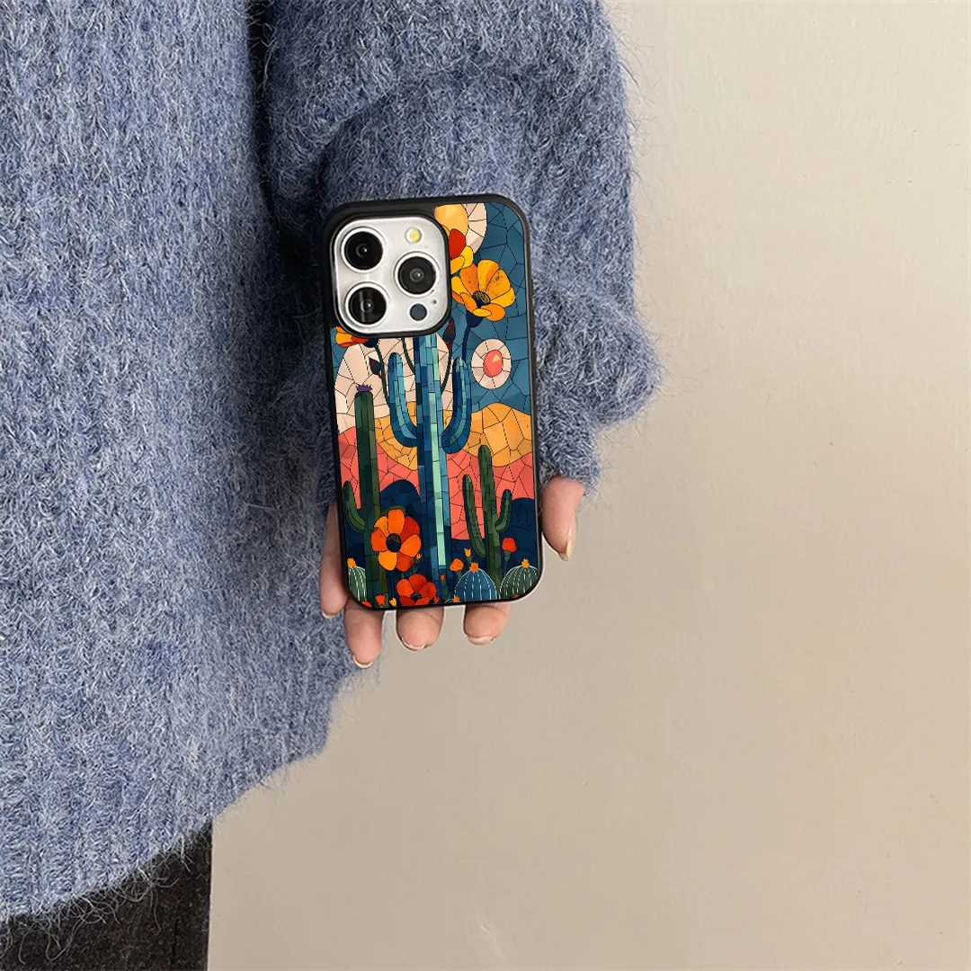 Premium Detail Flexible Feel Textured Flower Cactus Phone Case