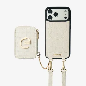 Crocodile Design Set- Detachable Wireless Charging Crossbody E-stand Wallet Phone Case Set Durable Texture Build