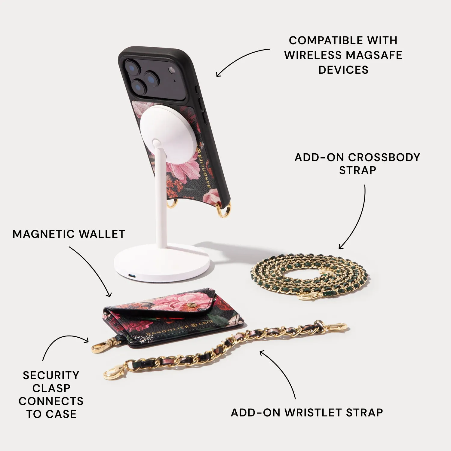 Rae Magnet Duet Wallet Crossbody Phone Case - Ceci Noir/Gold Vivid Texture Colorful Design