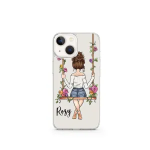 Premium Pattern Design Scratch Barrier Transparent Silicone case with Name printed Swing girl