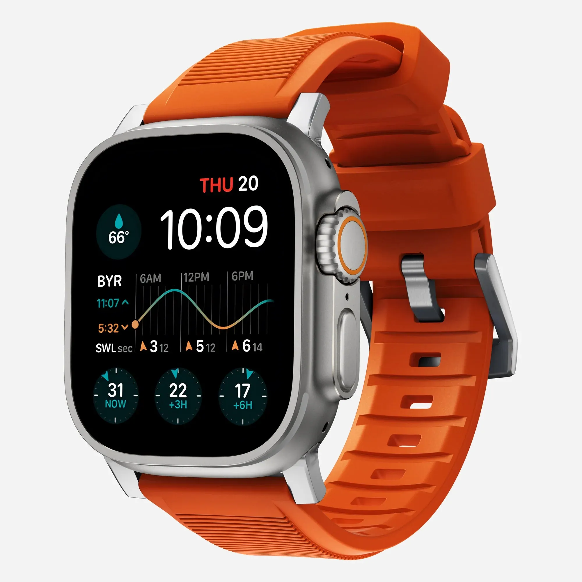 Nomad Rugged Apple Watch Silicone Strap (Silver/Ultra Orange) Versatile Use