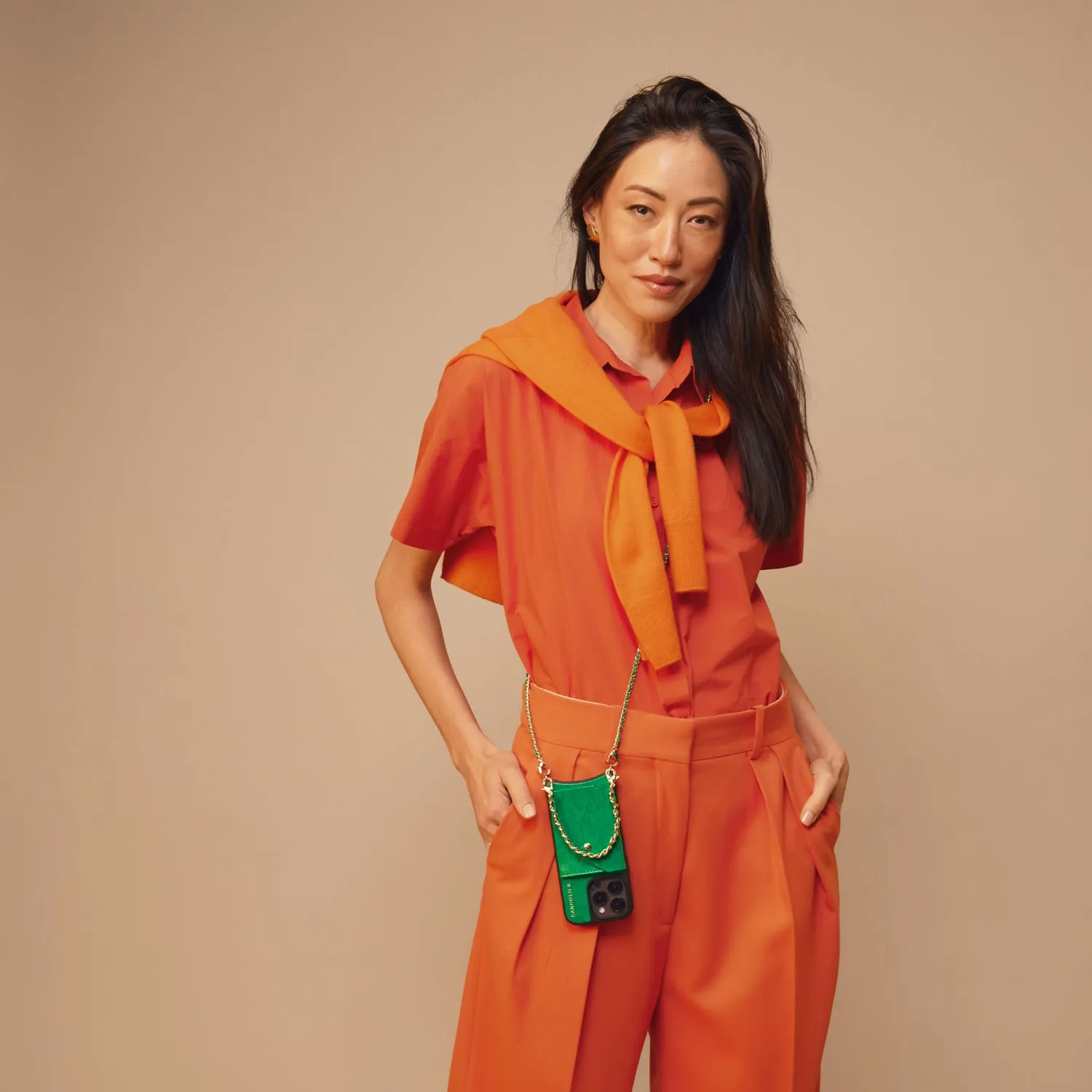 Lily Crossbody iPhone Case Set - Green Snake/Gold Smooth Shape