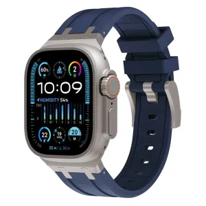Daily Comfort Fit Outdoor Fitness Gear Apple Watch Premium Liquid Silicone Strap (Blue with Titanium)