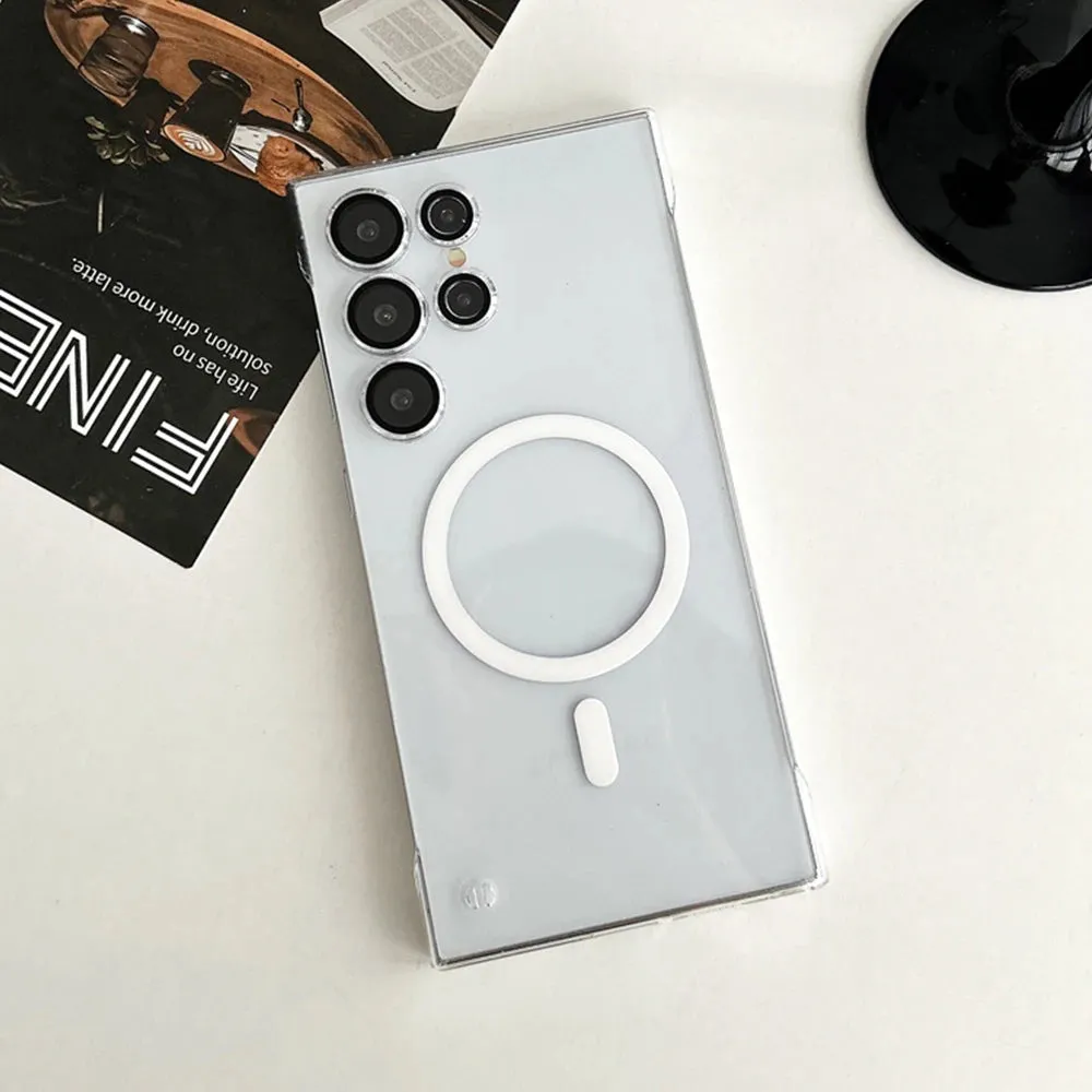 Modern Grip Modern Design Texture Ultra Slim For Magsafe Clear Frameless Phone Case For Samsung S25 S24 Plus S22 S23 Ultra Magnetic Wireless Charging Back Cover