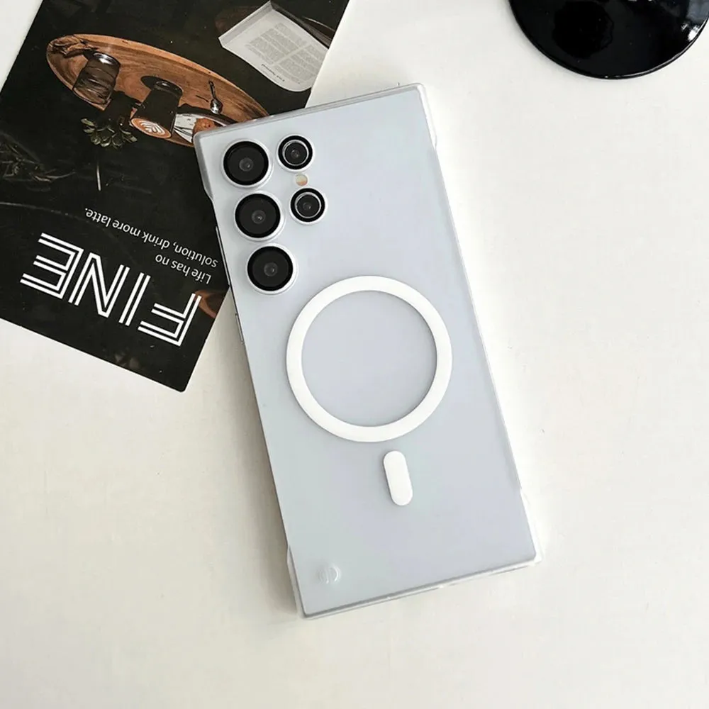 Ultra Slim For Magsafe Clear Frameless Phone Case For Samsung S25 S24 Plus S22 S23 Ultra Magnetic Wireless Charging Back Cover Elegant Craft Soft Edge Texture