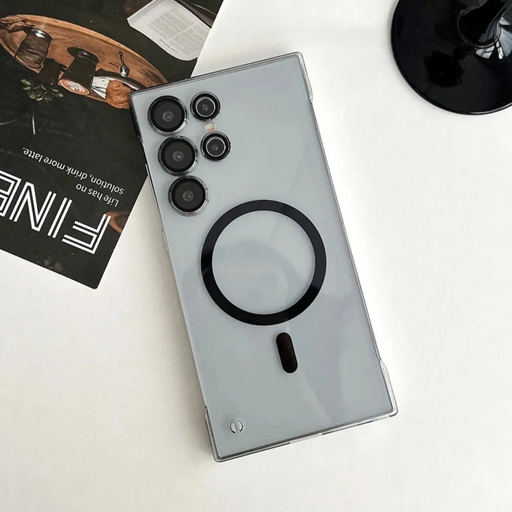 Ultra Slim For Magsafe Clear Frameless Phone Case For Samsung S25 S24 Plus S22 S23 Ultra Magnetic Wireless Charging Back Cover Rugged Protection Premium Detail Finish