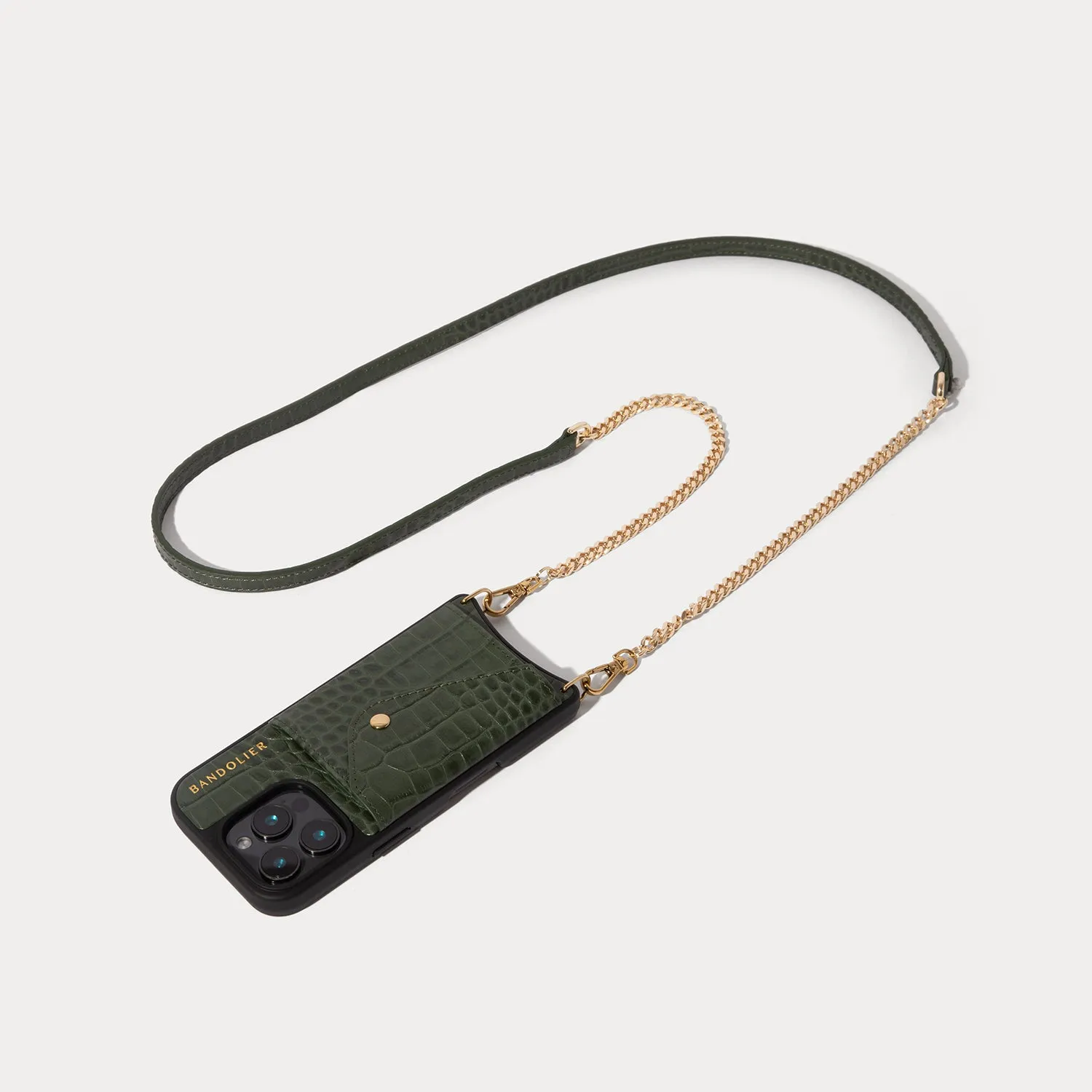 Vivian Crossbody Phone Case - Dark Green Croc/Gold Everyday Function
