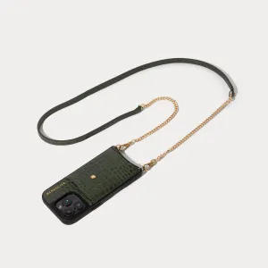 Vivian Crossbody Phone Case - Dark Green Croc/Gold Everyday Function