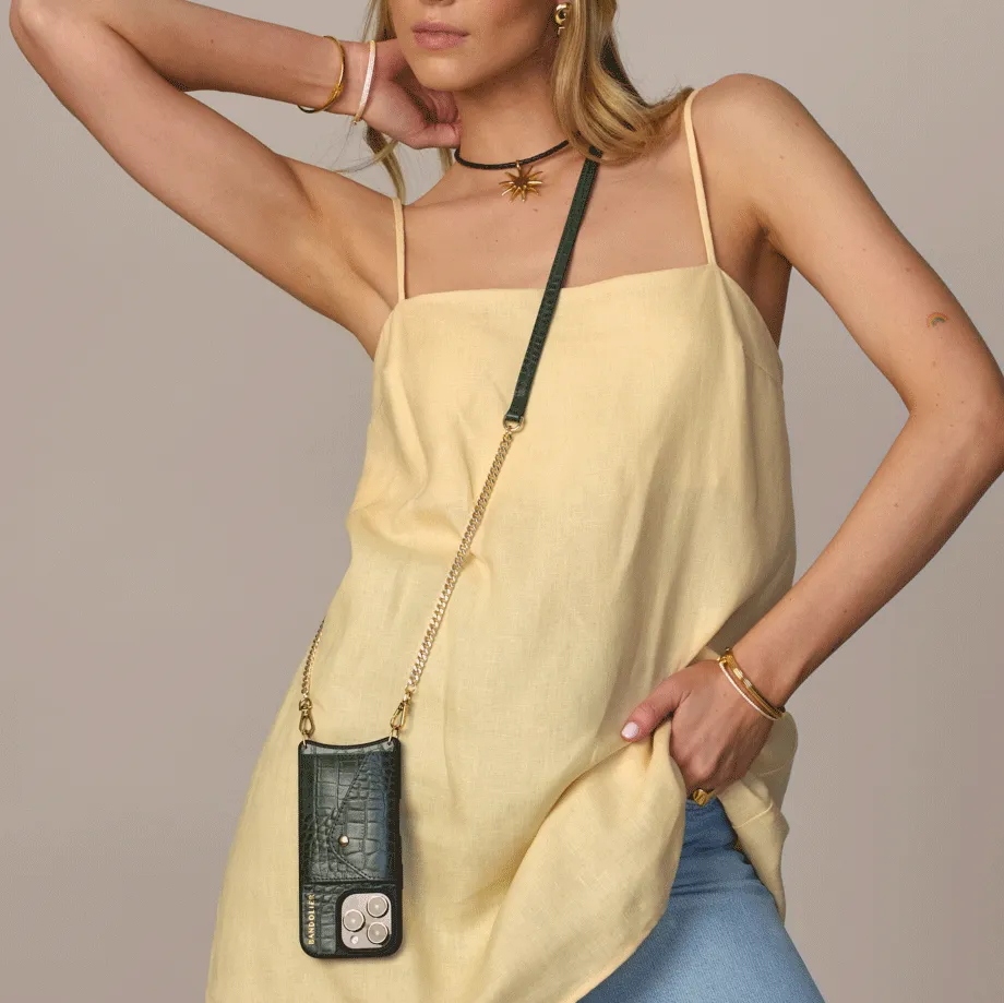 Protective Corner Vivian Crossbody Phone Case - Dark Green Croc/Gold