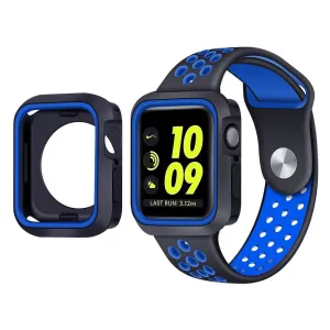 Minimalist Style Apple Watch 7 Sport Strap   TPU Case (Black/Blue)