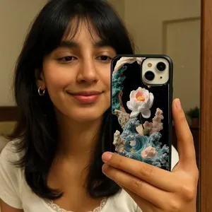 Waves & Flower Bloom Printed Protective Phone case Elegant Touch