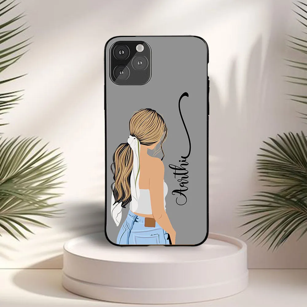 White Scarf Girl Art Name Case Vibrant Colors Smooth Look